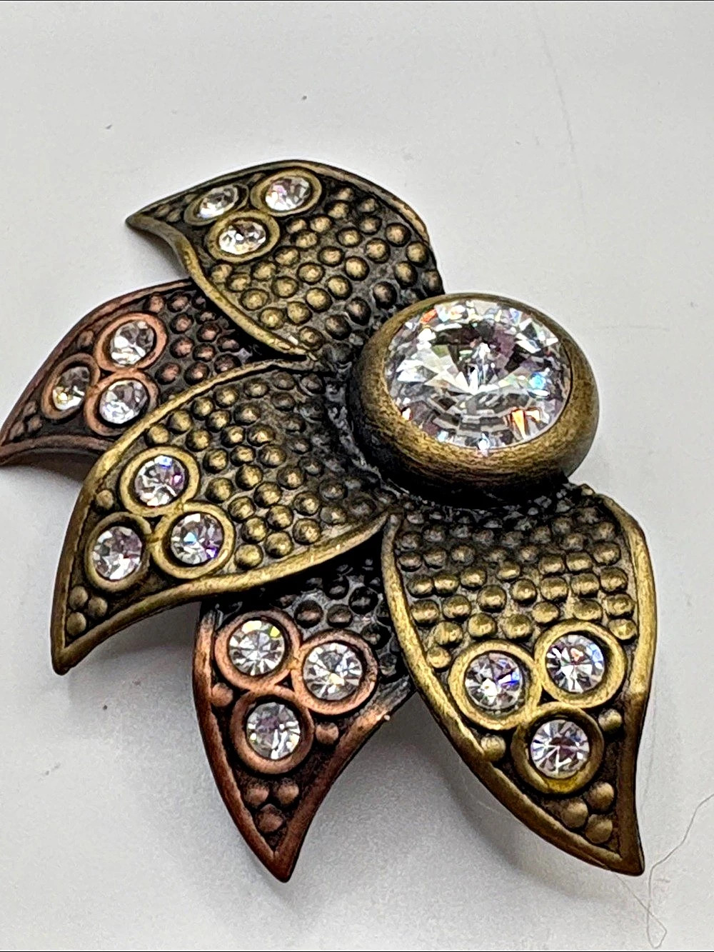 Art Deco Clip On Rivoli Rhinestone Floral Earrings Like New